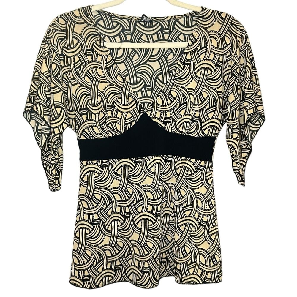 Y2K Black and Cream Geometric Patterned Blouse